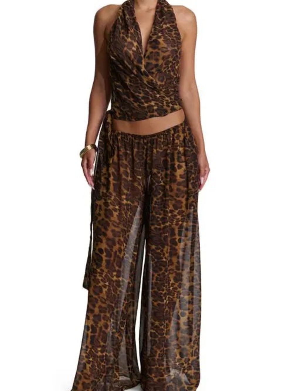 NWT Naked Wardrobe Sz XL Leopard Print Sheer Chiffon Halter Top - Picture 4 of 14